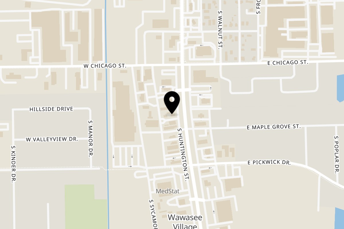 Map showing the location of Momo's Pizzeria on 503 S Huntington St in Syracuse